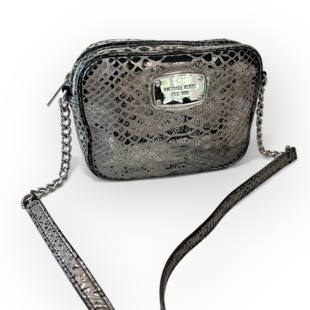 Michael Kors Black Metallic Python Crossbody Mini Bag w/ Bonus Belt Bag
